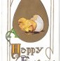 Happy Easter Chick Hatching from Egg Embossed Gold Gilt Vintage Postcard
