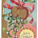 Christmas Gold Hearts Xmas Mistletoe Series Gilded Vintage Embosssed Postcard