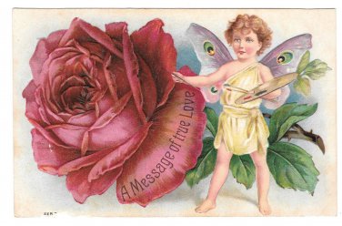 Fantasy Butterfly Child Red Rose Artists Palette Message True Love 1908 Postcard