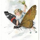 Fantasy Girl Child Riding Butterfly Vintage Tuck Birthday Series Postcard