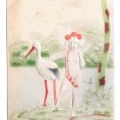 Birth Stork Cupid w Bow & Quiver Angel UDB Embossed Airbrushed Postcard Birth Stork Cupid w Bow & Quiver Angel UDB Embossed Airbrushed Postcard