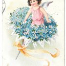 Tuck Fantasy Birthday Postcard Bouquet Forget Me Not Flowers Fairy Child Angel