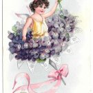 Tuck Fantasy Birthday Postcard Bouquet Violets Flowers Fairy Child Angel