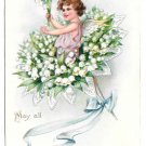 Tuck Fantasy Birthday Postcard Bouquet Lily of the Valley Flowers Fairy Child Angel