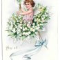 Tuck Fantasy Birthday Postcard Bouquet Lily of the Valley Flowers Fairy Child Angel