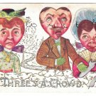 Fantasy Valentine Postcard Heart Face Heads Threes a Crowd Vintage 1910 Embossed Fantasy Valentine Postcard Heart Face Heads Threes a Crowd Vintage 1910 Embossed