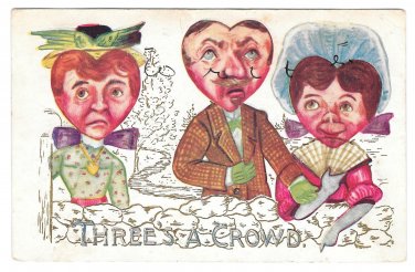 Fantasy Valentine Postcard Heart Face Heads Threes a Crowd Vintage 1910 Embossed