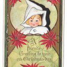Christmas Pretty Girl Wearing Hood Poinsettias 1917 Vintage Embossed Postcard