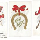 Good Luck Postcards Wishbone Horseshoe Rabbits Foot Red Bow Embossed Gold Lot of 3 Good Luck Postcards Wishbone Horseshoe Rabbits Foot Red Bow Embossed Gold Lot of 3