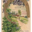 Horseshoe Violets Shamrocks Vintage Embossed Gold Gilt Birthday Postcard Horseshoe Violets Shamrocks Vintage Embossed Gold Gilt Birthday Postcard