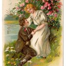 Romance Couple Man at Womans Knee Lovers Rose Arbor Vintage Postcard