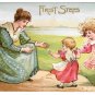 First Steps Mother Child Walking Girl Vintage Embossed Postcard