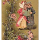 Children Singing Sharing Song Book Vintage Flowers with Glitter Added Postcard Children Singing Sharing Song Book Vintage Flowers with Glitter Added Postcard