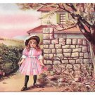 Vintage UDB Postcard Watching for Papa Girl waiting by stone wall for Father