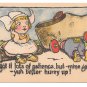 Dutch Kids Vintage Postcard Boy Repairing Wooden Shoe Car I got lots of patience