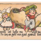 Dutch Kids Wooden Shoe Car Boy Flirting with Girl Sumpody vat luffs me Vintage Postcard