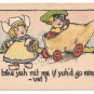 Dutch Kids Boy in Wooden Shoe Car Tries to Pick up Girl Id take yuh mit me Postcard