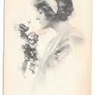 Beautiful Woman Roses Vintage 1912 Schlesinger Glamour Lithograph Postcard