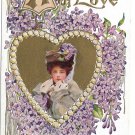 Beautiful Woman in Heart Valentine A Gift of Love Vintage Embossed Gold Gilt Postcard Beautiful Woman in Heart Valentine A Gift of Love Vintage Embossed Gold Gilt Postcard