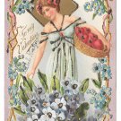 Valentine Postcard Beautiful Woman Basket of fruit Embossed UDB Glitter Added Valentine Postcard Beautiful Woman Basket of fruit Embossed UDB Glitter Added