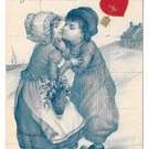 1908 Valentine Dutch Kids Boy Girl Kissing Red Hearts Nister E P Dutton Postcard