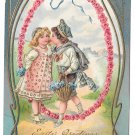 Easter Greetings Boy Kissing Girl Children Embossed Gold Gilt Postcard 1908