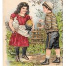 Vintage Easter Greetings Boy Girl Chickens Hens Embossed Gold Gilt ASB Postcard Vintage Easter Greetings Boy Girl Chickens Hens Embossed Gold Gilt ASB Postcard