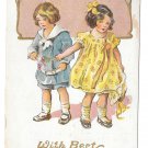 Best Wishes Children Girl and Boy Vintage Embossed Gold Gilt Postcard