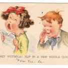 Twelvetrees Artist Signed Children Girl Singing Hey Victrola Vntg Smile Messengers Postcard