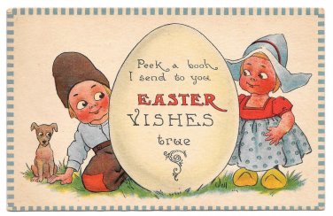 Artist Signed Bernhardt Wall Easter Postcard Dutch Kids Boy Girl Egg Dog 1913