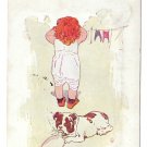 Little Girl Hanging Laundry Dog Drinking from Bottle 1906 Humour Postcard S S Porter