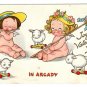 Tuck Drayton Wiederseim Postcard Joyous Valentine In Arcady Girls w Wings Sheep Toys