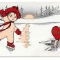 Danger Boy Skating toward Hole in Ice Vintage 1914 Valentine Postcard