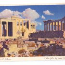 TWA Airlines Athens Greece Acropolis Vintage Advertising Travel Postcard Linen