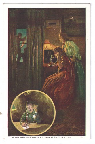 Bell Telephone Guards the Home at Night Safety Advertising Postcard AT&T ca 1910