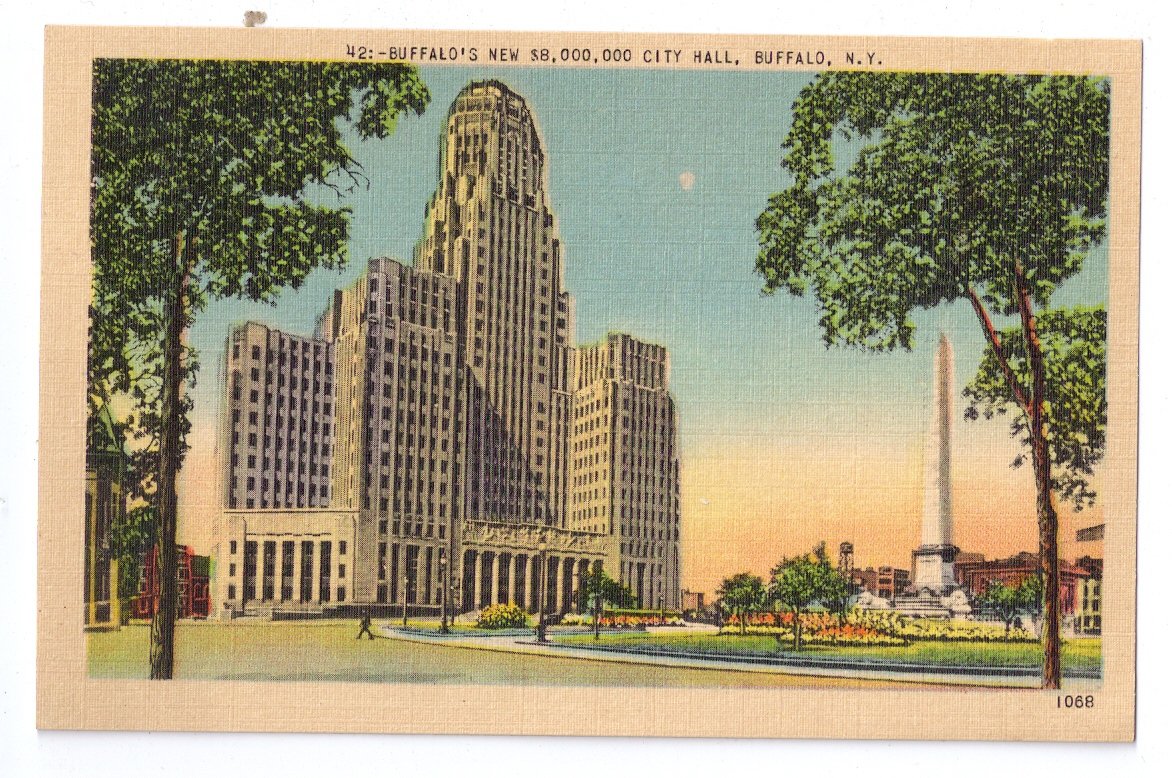 Buffalo NY New City Hall Vintage New York Linen Postcard Metrocraft