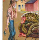 Thanksgiving Farmer Choosing Turkey Thems Both Fine Birds Embossed Gold Moire Postcard