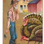 Thanksgiving Farmer Choosing Turkey Thems Both Fine Birds Embossed Gold Moire Postcard