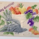 Birthday Greetings Dove Fruit Bowl Embossed Vintage Airbrushed Postcard
