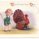 Turkey Child Hiding Hatchet Axe Behind Back Vintage Fairman Co Thanksgiving Postcard