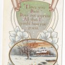 Valentine Postcard Loves Messenger Motto Cottage Scene Gold Embossed Vintage Valentine Postcard Loves Messenger Motto Cottage Scene Gold Embossed Vintage