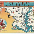 Maryland Map Greetings Landmarks State Bird Flower Vtg 1950s MD Postcard