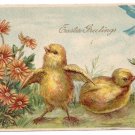 Vintage Easter Postcard Chicks and Flowers Gold Embossed ca 1910 Printed Germany