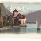 Switzerland Chateau Chillon Castle Dent du Midi Sailboat Vtg c1905 UDB Postcard