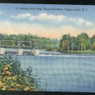 Setting Pole Dam Racquette River Tupper Lake NY Vintage 1941 Curteich unused Linen Postcard