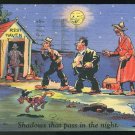 Comic Outhouse Shadows That Pass In The Night used Vintage 1945 Curteich Linen Postcard