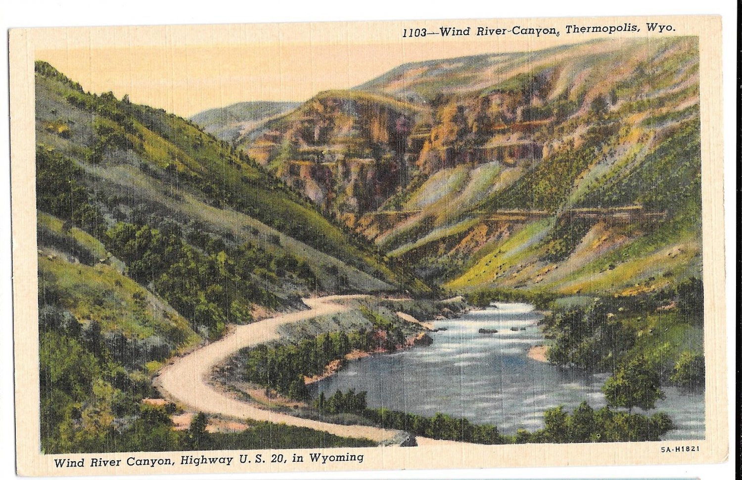 WY Thermopolis Wind River Canyon Highway US 20 Vintage Linen Postcard