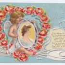 Valentine Postcard Cupid Pretty Woman Cherub Poppy Poem Heart Embossed Silver Gilding