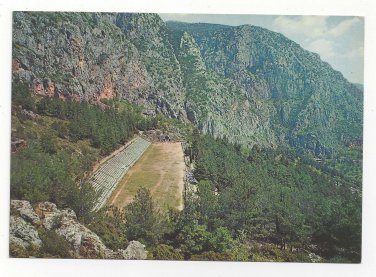Greece Delphi Stadium Aerial View Archaelogy Greek Ruins Vtg Postcard 4X6