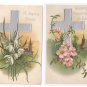 Vintage Easter Postcards Silver Gilt Cross Embossed Flowers 2X IAP Series 616